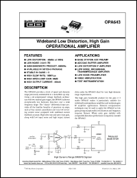 Click here to download OPA643N/250 Datasheet