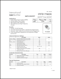 Click here to download IRFB17N60 Datasheet