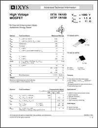 Click here to download IXTP1N100 Datasheet