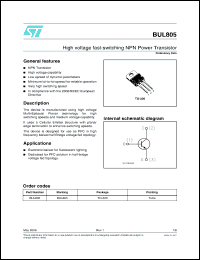 Click here to download BUL805 Datasheet