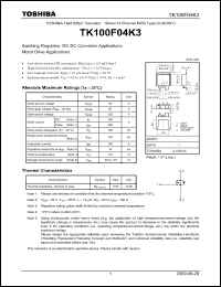 Click here to download TK100F04K3 Datasheet