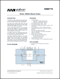 Click here to download WM8778SEDS/R Datasheet