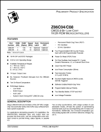 Click here to download Z86C0812SSC Datasheet