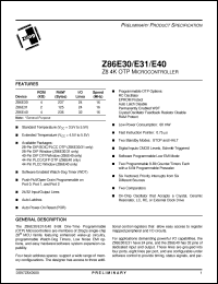 Click here to download Z86E3016FEC Datasheet